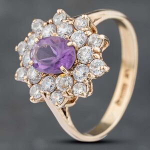 Pre-Owned 9ct Yellow Gold Amethyst & Cubic Zirconia Cluster Ring 41103171 Pre-Owned 9ct Yellow Gold Amethyst & Cubic Zirconia Cluster Ring 41103171