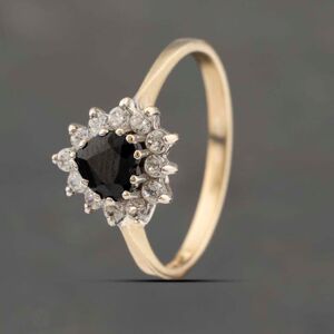 Pre-Owned 9ct Yellow Gold Sapphire & Cubic Zirconia Heart Cluster Ring 41103441 Pre-Owned 9ct Yellow Gold Sapphire & Cubic Zirconia Heart Cluster Ring 41103441