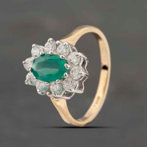 Pre-Owned 9ct Yellow Gold Emerald & Cubic Zirconia Cluster Ring 41103449 Pre-Owned 9ct Yellow Gold Emerald & Cubic Zirconia Cluster Ring 41103449