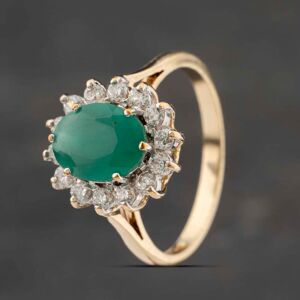 Pre-Owned 9ct Yellow Gold Green Agate & Cubic Zirconia Oval Cluster Ring 41103466 Pre-Owned 9ct Yellow Gold Green Agate & Cubic Zirconia Oval Cluster Ring 41103466