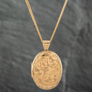 Pre-Owned 9ct Yellow Gold Oval Hand Engraved Locket Pendant & 21 Inch Curb Chain 41141562 Pre-Owned 9ct Yellow Gold Oval Hand Engraved Locket Pendant & 21 Inch Curb Chain 41141562