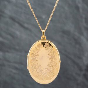 Pre-Owned 9ct Yellow Gold Oval Flowers Engraved Locket Pendant & 18 Inch Curb Chain 41141812 Pre-Owned 9ct Yellow Gold Oval Flowers Engraved Locket Pendant & 18 Inch Curb Chain 41141812