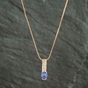 Pre-Owned 14ct Yellow Gold Tanzanite & Brilliant Cut Diamond Oval Pendant & 19 Inch Box Chain 41142192 Pre-Owned 14ct Yellow Gold Tanzanite & Brilliant Cut Diamond Oval Pendant & 19 Inch Box Chain 41142192