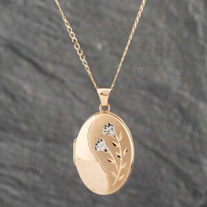 Pre-Owned 9ct Yellow Gold Oval Polished And Matt Finish Flowers Locket Locket Pendant & 18 Inch Curb Chain 41142206 Pre-Owned 9ct Yellow Gold Oval Polished And Matt Finish Flowers Locket Locket Pendant & 18 Inch Curb Chain 41142206