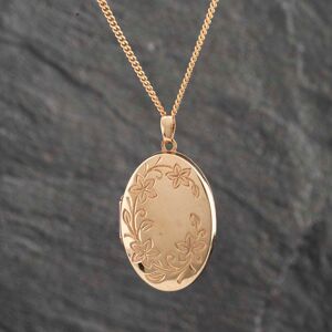 Pre-Owned 9ct Yellow Gold Oval Engraved Flowers Edge Locket Pendant & 18 Inch Curb Chain 41142207 Pre-Owned 9ct Yellow Gold Oval Engraved Flowers Edge Locket Pendant & 18 Inch Curb Chain 41142207