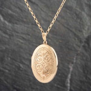 Pre-Owned 9ct Yellow Gold Large Hand Engraved Locket Pendant & 24 Inch Belcher Chain 41142208 Pre-Owned 9ct Yellow Gold Large Hand Engraved Locket Pendant & 24 Inch Belcher Chain 41142208