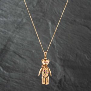 Pre-Owned 9ct Yellow Gold Cubic Zirconia Teddy Pendant & 18 Inch Curb Chain 41142267 Pre-Owned 9ct Yellow Gold Cubic Zirconia Teddy Pendant & 18 Inch Curb Chain 41142267
