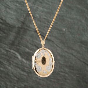 Pre-Owned 9ct Two Colour Gold Oval Flower Patterned Locket Pendant & 17 Inch Curb Chain 41142324 Pre-Owned 9ct Two Colour Gold Oval Flower Patterned Locket Pendant & 17 Inch Curb Chain 41142324