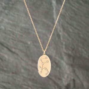 Pre-Owned 14ct Yellow Gold 0.09ct Brilliant Cut Diamond Aquarius Oval Pendant & 16 Inch Trace Chain 41142393 Pre-Owned 14ct Yellow Gold 0.09ct Brilliant Cut Diamond Aquarius Oval Pendant & 16 Inch Trace Chain 41142393