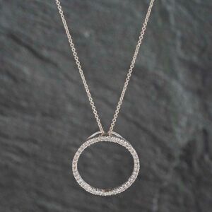 Pre-Owned 14ct White Gold 0.78ct Brilliant Cut Diamond Circle Pendant & 18 Inch Trace Chain 41142417 Pre-Owned 14ct White Gold 0.78ct Brilliant Cut Diamond Circle Pendant & 18 Inch Trace Chain 41142417
