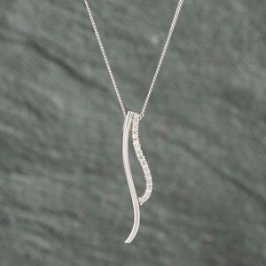 Pre-Owned 9ct White Gold Diamond Two Strand Wave Drop Pendant & 16 Inch Curb Chain 41142450 Pre-Owned 9ct White Gold Diamond Two Strand Wave Drop Pendant & 16 Inch Curb Chain 41142450