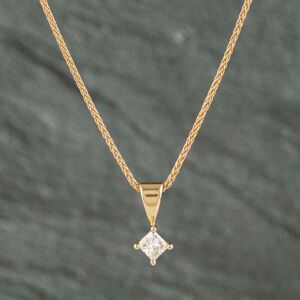 Pre-Owned 18ct Yellow Gold 0.35ct Princess Cut Diamond Pendant & 18 Inch Spiga Chain 41142455 Pre-Owned 18ct Yellow Gold 0.35ct Princess Cut Diamond Pendant & 18 Inch Spiga Chain 41142455