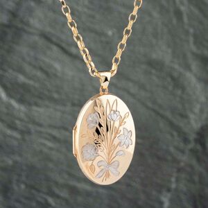 Pre-Owned 9ct Two Colour Gold Oval Foliate Engraved Locket Pendant & 22 Inch Belcher Chain 41142518 Pre-Owned 9ct Two Colour Gold Oval Foliate Engraved Locket Pendant & 22 Inch Belcher Chain 41142518