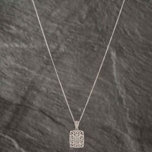 Pre-Owned 9ct White Gold 0.04ct Diamond Openwork Oblong Cushion Shaped Pendant & 18 Inch Curb Chain 41142531 Pre-Owned 9ct White Gold 0.04ct Diamond Openwork Oblong Cushion Shaped Pendant & 18 Inch Curb Chain 41142531
