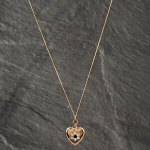 Pre-Owned 9ct Yellow Gold Sapphire & Cubic Zirconia Heart With Flower Cluster Locket Pendant & 18 Inch Curb Chain 41142544 Pre-Owned 9ct Yellow Gold Sapphire & Cubic Zirconia Heart With Flower Cluster Locket Pendant & 18 Inch Curb Chain 41142544