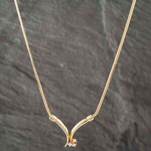 Pre-Owned 9ct Yellow Gold Brilliant Cut Diamond V Shaped Pendant & 17 Inch Curb Chain 41142549 Pre-Owned 9ct Yellow Gold Brilliant Cut Diamond V Shaped Pendant & 17 Inch Curb Chain 41142549