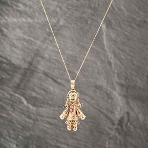 Pre-Owned 9ct Yellow Gold Multi Stone Articulating Doll Pendant & 18 Inch Curb Chain 41142600 Pre-Owned 9ct Yellow Gold Multi Stone Articulating Doll Pendant & 18 Inch Curb Chain 41142600