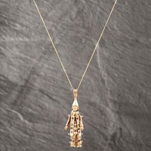 Pre-Owned 9ct Yellow Gold Multi Stone Articulating Clown Pendant & 18 Inch Curb Chain 41142602 Pre-Owned 9ct Yellow Gold Multi Stone Articulating Clown Pendant & 18 Inch Curb Chain 41142602