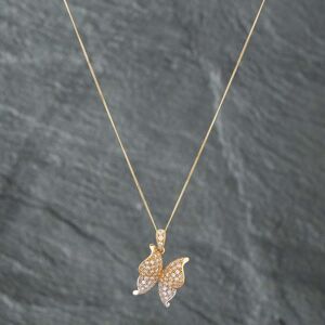 Pre-Owned 9ct Two Colour Gold Cubic Zirconia Butterfly Pendant & 18 Inch Curb Chain 41172203 Pre-Owned 9ct Two Colour Gold Cubic Zirconia Butterfly Pendant & 18 Inch Curb Chain 41172203