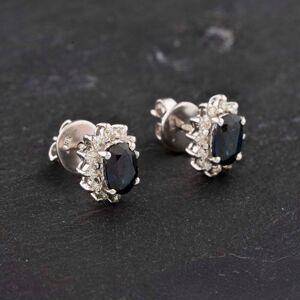 Pre-Owned 9ct White Gold Sapphire & Brilliant Cut Diamond Oval 11mm Stud Earrings 41172606 Pre-Owned 9ct White Gold Sapphire & Brilliant Cut Diamond Oval 11mm Stud Earrings 41172606