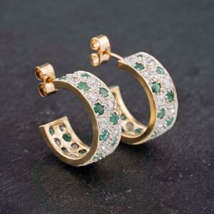 Pre-Owned 9ct Yellow Gold 2mm Emerald Half Hoop Earrings 41172730 Pre-Owned 9ct Yellow Gold 2mm Emerald Half Hoop Earrings 41172730