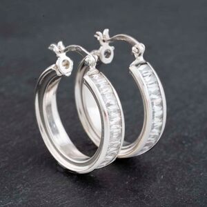 Pre-Owned 9ct White Gold 26mm Cubic Zirconia Hoop Earrings 41172904 Pre-Owned 9ct White Gold 26mm Cubic Zirconia Hoop Earrings 41172904