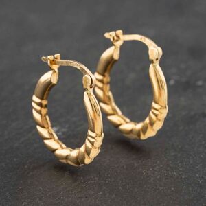 Pre-Owned Yellow Gold 18mm Ribbed Pattern Creole Earrings 41173019 Pre-Owned Yellow Gold 18mm Ribbed Pattern Creole Earrings 41173019