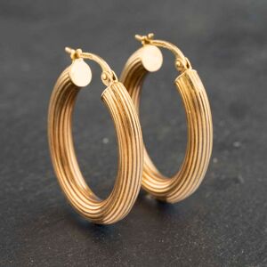 Pre-Owned 9ct Yellow Gold 26.7mm Oval Ribbed Hoop Earrings 41173029 Pre-Owned 9ct Yellow Gold 26.7mm Oval Ribbed Hoop Earrings 41173029