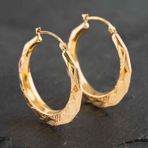 Pre-Owned 9ct Yellow Gold 33mm Patterned Hoop Earrings 41173099 Pre-Owned 9ct Yellow Gold 33mm Patterned Hoop Earrings 41173099
