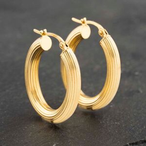 Pre-Owned 9ct Yellow Gold 26.5mm Oval Lined Pattern Hoop Earrings 41173115 Pre-Owned 9ct Yellow Gold 26.5mm Oval Lined Pattern Hoop Earrings 41173115