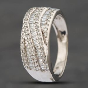 Pre-Owned 9ct White Gold Round & Baguette Cut Diamond Crossover Five Row Ring 41381783 Pre-Owned 9ct White Gold Round & Baguette Cut Diamond Crossover Five Row Ring 41381783