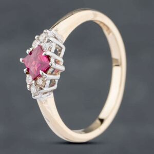 Pre-Owned 9ct Yellow Gold Synthetic Ruby & Brilliant Cut Diamond Dress Ring 41382287 Pre-Owned 9ct Yellow Gold Synthetic Ruby & Brilliant Cut Diamond Dress Ring 41382287