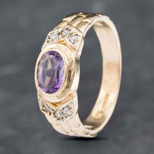 Pre-Owned 9ct Yellow Gold Amethyst & Diamond Patterned Shoulders Seven Stone Ring 41382640 Pre-Owned 9ct Yellow Gold Amethyst & Diamond Patterned Shoulders Seven Stone Ring 41382640