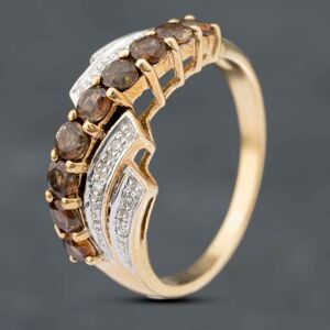 Pre-Owned 9ct Yellow Gold Smokey Quartz & Brilliant Cut Diamond Five Row Ring 41382708 Pre-Owned 9ct Yellow Gold Smokey Quartz & Brilliant Cut Diamond Five Row Ring 41382708