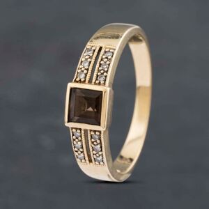 Pre-Owned 9ct Yellow Gold Smokey Quartz & Diamond Square Dress Ring 41382850 Pre-Owned 9ct Yellow Gold Smokey Quartz & Diamond Square Dress Ring 41382850
