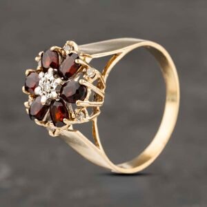 Pre-Owned 9ct Yellow Gold Garnet & 0.10ct Diamond Cluster Ring 41382960 Pre-Owned 9ct Yellow Gold Garnet & 0.10ct Diamond Cluster Ring 41382960