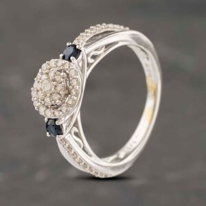 Pre-Owned 9ct White Gold Sapphire & 0.33ct Diamond Halo Cluster Ring 41383042 Pre-Owned 9ct White Gold Sapphire & 0.33ct Diamond Halo Cluster Ring 41383042