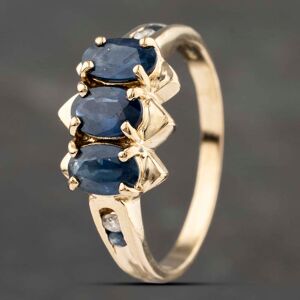 Pre-Owned 9ct Yellow Gold Sapphire & 0.05ct Diamond Set Shoulders Oval Three Stone Ring 41383147 Pre-Owned 9ct Yellow Gold Sapphire & 0.05ct Diamond Set Shoulders Oval Three Stone Ring 41383147