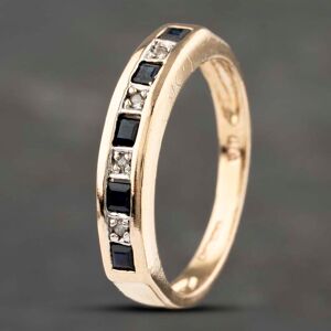 Pre-Owned 9ct Yellow Gold Sapphire & 0.02ct Diamond Square Cut Half Eternity Ring 41383150 Pre-Owned 9ct Yellow Gold Sapphire & 0.02ct Diamond Square Cut Half Eternity Ring 41383150