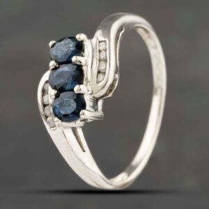 Pre-Owned 9ct White Gold Sapphire & 0.06ct Diamond Crossover Three Stone Ring 41383153 Pre-Owned 9ct White Gold Sapphire & 0.06ct Diamond Crossover Three Stone Ring 41383153