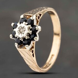 Pre-Owned 9ct Yellow Gold Sapphire & 0.01ct Diamond Cluster Ring 41383154 Pre-Owned 9ct Yellow Gold Sapphire & 0.01ct Diamond Cluster Ring 41383154