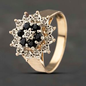 Pre-Owned 9ct Yellow Gold Sapphire & 0.08ct Diamond Round Cluster Ring 41383157 Pre-Owned 9ct Yellow Gold Sapphire & 0.08ct Diamond Round Cluster Ring 41383157