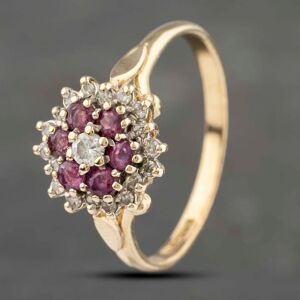 Pre-Owned 9ct Yellow Gold Ruby & 0.25ct Diamond Round Cluster Ring 41383202 Pre-Owned 9ct Yellow Gold Ruby & 0.25ct Diamond Round Cluster Ring 41383202