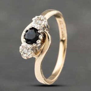 Pre-Owned 9ct Yellow Gold Sapphire & 0.02ct Diamond Twist Three Stone Ring 41383203 Pre-Owned 9ct Yellow Gold Sapphire & 0.02ct Diamond Twist Three Stone Ring 41383203