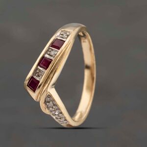 Pre-Owned 9ct Yellow Gold Ruby & Diamond Half Wishbone Ring 41383287 Pre-Owned 9ct Yellow Gold Ruby & Diamond Half Wishbone Ring 41383287