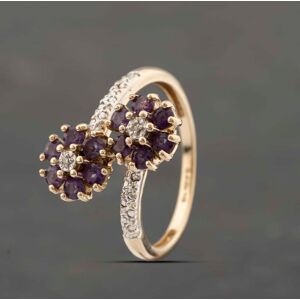 Pre-Owned 9ct Yellow Gold Amethyst & 0.01ct Diamond Double Cross Over Cluster Ring 41383291 Pre-Owned 9ct Yellow Gold Amethyst & 0.01ct Diamond Double Cross Over Cluster Ring 41383291