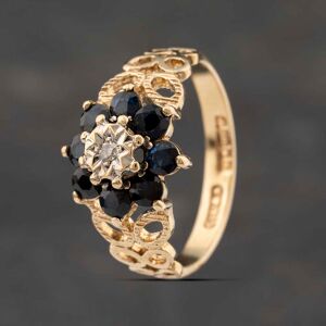 Pre-Owned 9ct Yellow Gold Sapphire & Diamond Flower Cluster Ring 41383298 Pre-Owned 9ct Yellow Gold Sapphire & Diamond Flower Cluster Ring 41383298
