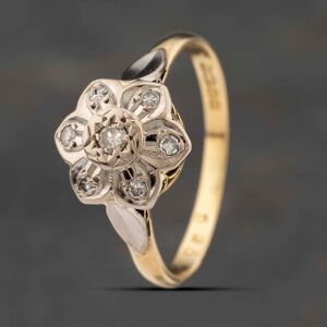 Pre-Owned Vintage 18ct Yellow Gold 0.15ct Diamond Flower Cluster Ring 41383323 Pre-Owned Vintage 18ct Yellow Gold 0.15ct Diamond Flower Cluster Ring 41383323