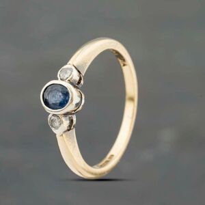 Pre-Owned 9ct Yellow Gold Sapphire & 0.10ct Diamond Rubover Three Stone Ring 41383359 Pre-Owned 9ct Yellow Gold Sapphire & 0.10ct Diamond Rubover Three Stone Ring 41383359