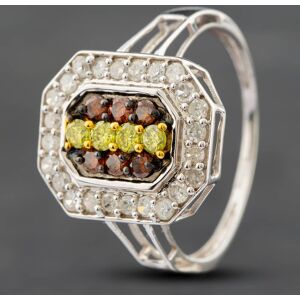 Pre-Owned 9ct White Gold 1.00ct Brilliant Cut Red, White & Yellow Diamond Octagonal Cluster Ring 41481140 Pre-Owned 9ct White Gold 1.00ct Brilliant Cut Red, White & Yellow Diamond Octagonal Cluster Ring 41481140